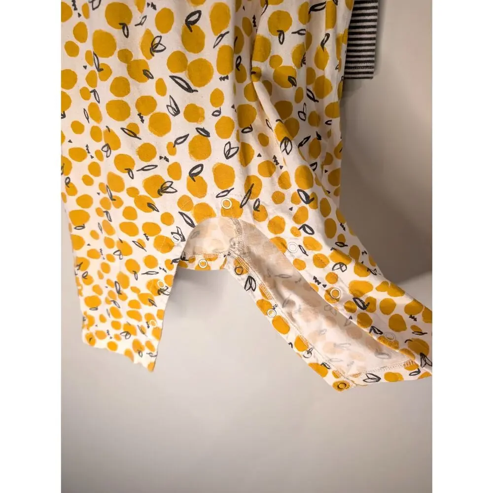Tea Collection Baby Romper 6-9M Gray Stripe Lemon Print Long Sleeve Cotton